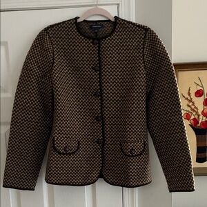 Lands' End Brown and Black Checked Knit Blazer Size 12 100% Wool
